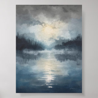 Misty Moonlit Sjö Poster
