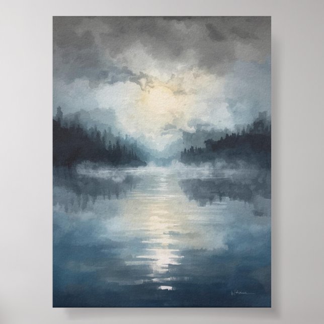 Misty Moonlit Sjö Poster (Framsidan)