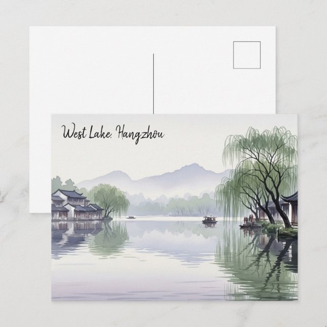 Misty MorgHangzhou Väster Sjö Hangzhou Vykort (Fram/baksida)