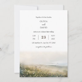 Misty Morgon Coastal Meadow View Beach Wedding Inbjudningar