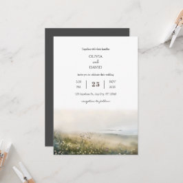 Misty Morgon Coastal Meadow View Beach Wedding Inbjudningar