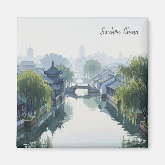 Misty Morgon Suzhou China Travel Magnet (Framsidan)