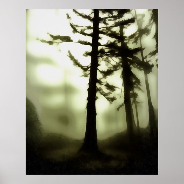 Misty Morgonens monotone Forest Ligcape Art Poster (Framsidan)