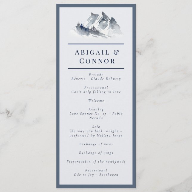 Misty Mountain Blue Grått White Elegant Program (Framsida)