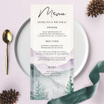 Misty Mountain Forest Bröllop Meny<br><div class="desc">Presentera din bröllop-måltid i stil med den här eleganten,  naturinspirerad meny. Den vackra vattenfärgsdesignen har ett mistiskt berg- och skogslandskap som skapar en sofistikerad bakgrund för dina kulinariska val. Anpassa enkelt menyn med de valda diskarna. En perfekt som kompletterar ditt bröllop-tema som gäller för både rustik och utomhusbruk.</div>