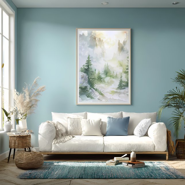Misty Mountain Forest in Watercolor Poster (Skapare uppladdad)
