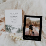 Misty Mountain Forest Photo Bröllop Spara Datumet<br><div class="desc">Elegant vattenfärgsmistet i bergsområdet gräs träd,  bröllop spara datum-kort. Funktioner,  enkel fotosäkerhetskopiering för samordning av svart bakgrund.</div>