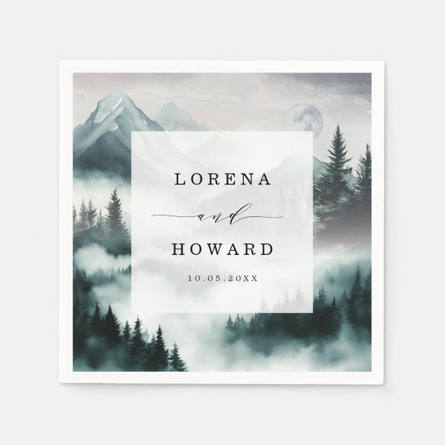 Misty Mountain Gräs Forest Bröllop Napkins Pappersservett (Framsidan)