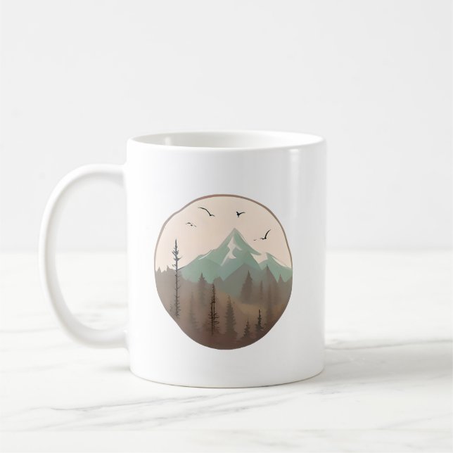 Misty Mountain Peaks - Serene Forest Landscape Kaffemugg (Vänster)