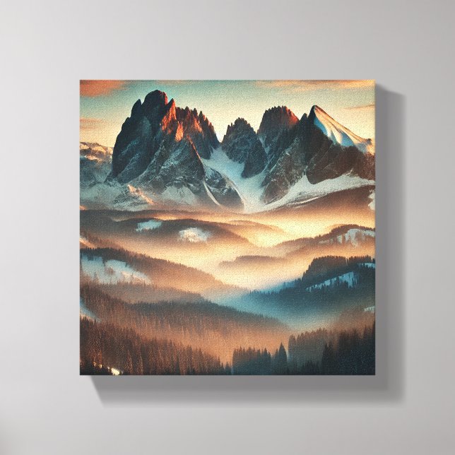 Misty Mountain Stretched Canvas Print Wall Art (Framsida)