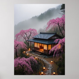 Misty Mountain Teahouse - Förtrollad japansk väggk Poster