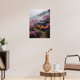 Misty Mountain Teahouse - Förtrollad japansk väggk Poster