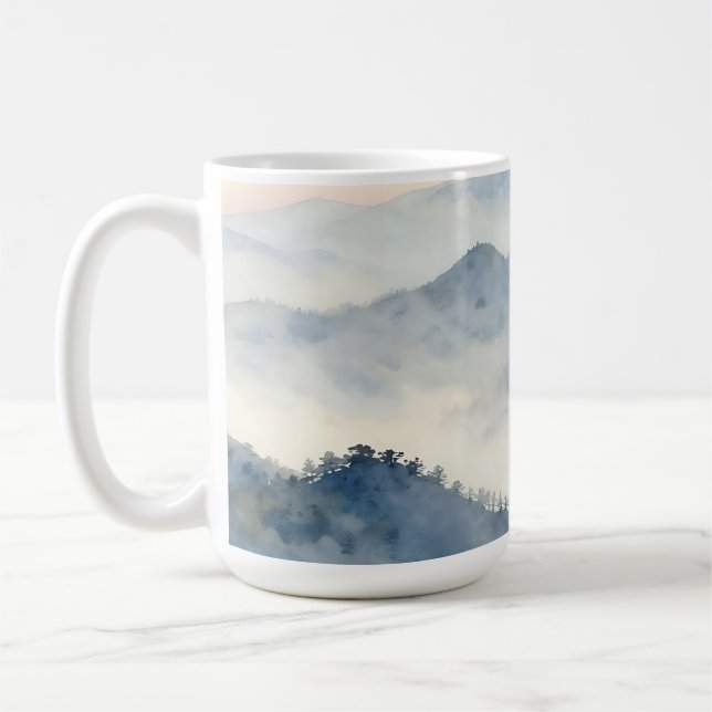 Misty Mountain Watercolor Landscape Kaffemugg (Vänster)
