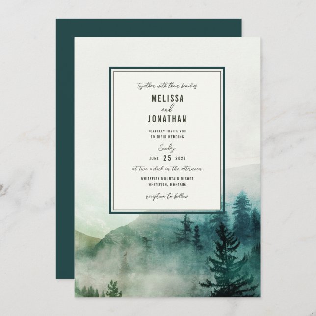 Misty Mountain Wedding-inbjudan Inbjudningar (Fram/baksida)