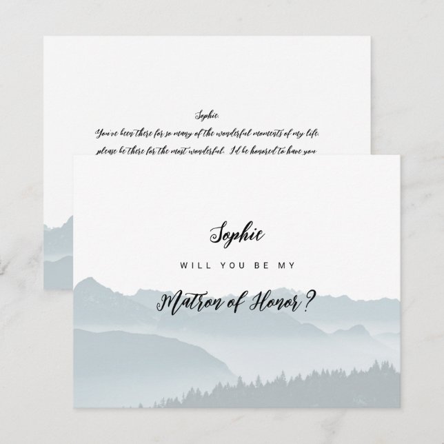 Misty Mountains är min Matron of Honor Card Inbjudningar (Fram/baksida)