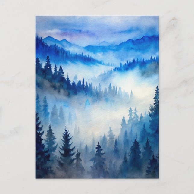 Misty Mountains Moonlight Peaceful Forest Pines  Vykort (Framsida)