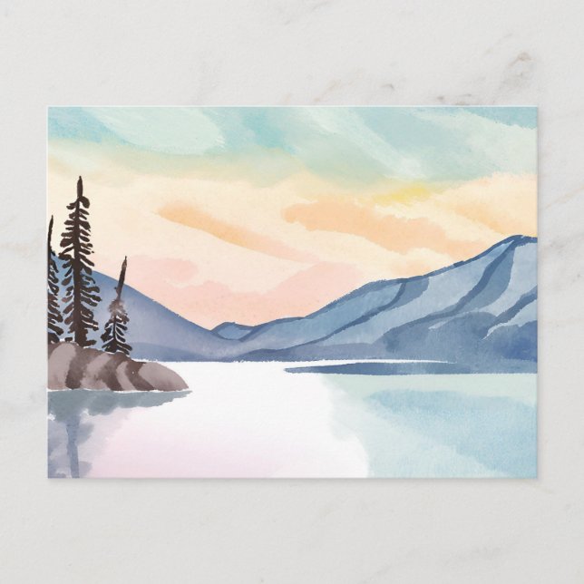 Misty Mountains | Sjö Tahoe Watercolor Vykort (Framsida)