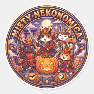 MISTY NEKONOMICA Halloween Samurai Cat Round Stick Runt Klistermärke