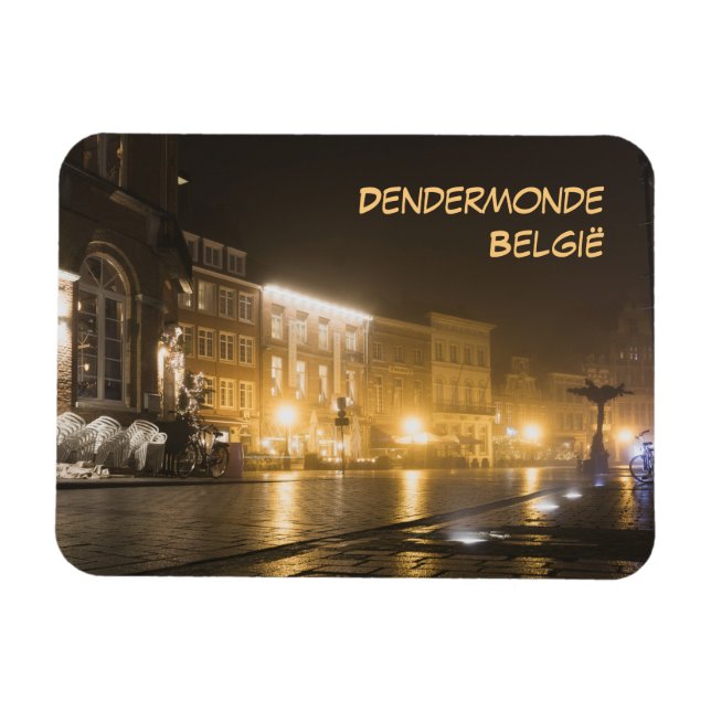 Misty night i Dendermonde, Belgien Magnet (Horisontell)