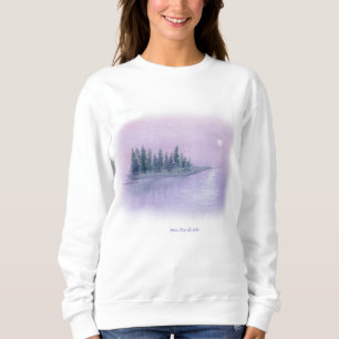 Misty Night Lila Dimma Måne Risen över Sjö T Shirt
