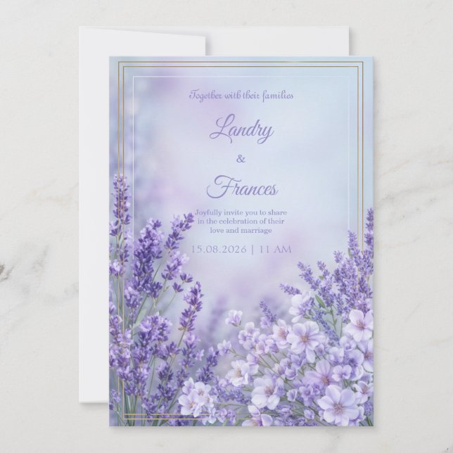 Misty Periwinkle Romantic Botanical Frame Wedding Inbjudningar (Framsida)