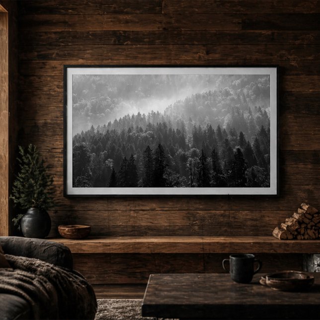 Misty Pine Forest Black and White Landscape Poster (Skapare uppladdad)