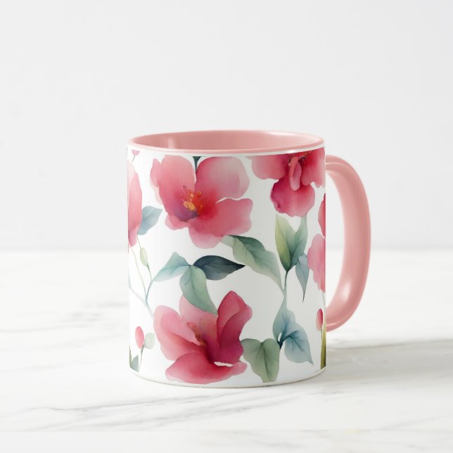 Misty Red Floral Pattern Mugg (Framsida höger)