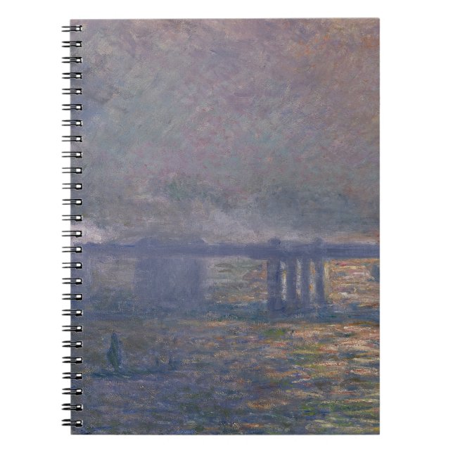 Misty River Bridge Impressionist Spiral bärbar dat Anteckningsbok (Framsidan)
