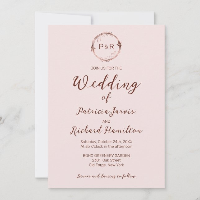 Misty Ro Monogram Elegant bröllop-inbjudan Inbjudningar (Framsida)
