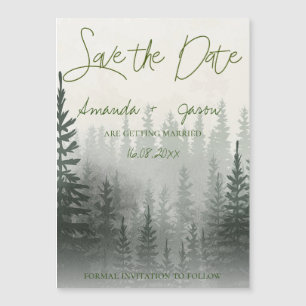 Misty Romantic Forest Träd Bröllop spara datum
