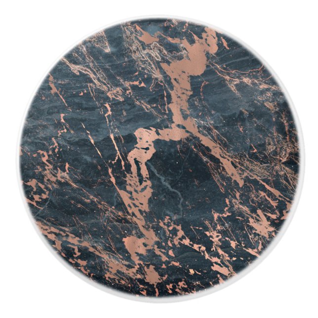 Misty Rustic Blue & Ro Guld Rosa Glam Marble Knopp (Framsidan)