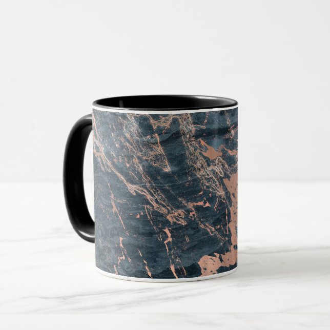 Misty Rustic Blue & Ro Guld Rosa Glam Marble Mugg (Framsida vänster)
