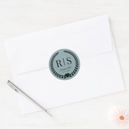 Misty Sage Blue Wedding Monogram Initials Runt Klistermärke