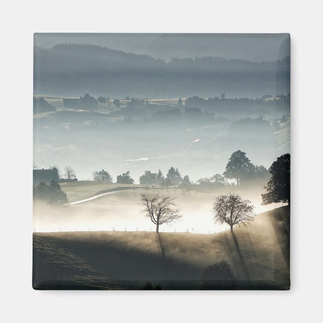 Misty Schweiz Landscape Landskap Magnet (Framsidan)