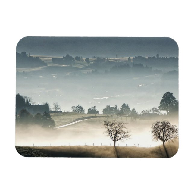 Misty Schweiz Landscape Landskap Magnet (Horisontell)
