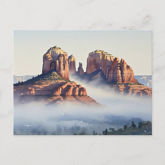 Misty Sedona Arizona Travel Cathedral Sten Vykort (Framsida)