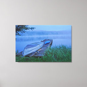 Misty Sjö, Dock, Row Boat & Kayak Nature Scene Canvastryck