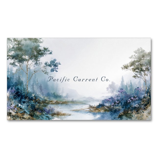 Misty Teal Forest Gold Sparkle Landscape Magnetiska Visitkort (Framsida)