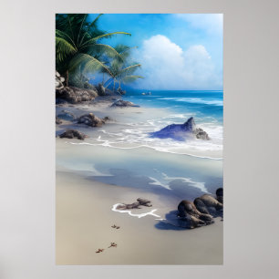 Misty Tropical Beachscape Art Skriv ut Poster