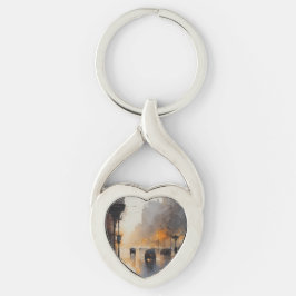 Misty Urban Evening Twisted Heart Silverfärgad Nyckelring