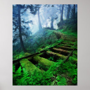 Misty Väg genom Skogen Poster