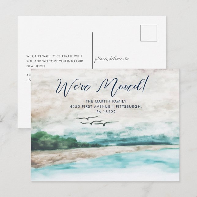 Misty Watercolor liggande som vi har Flyttat Vykort (Fram/baksida)