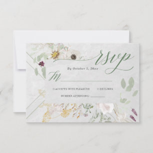 Misty Wildblommor Mjukt Grått Geometric Bröllop OSA Kort