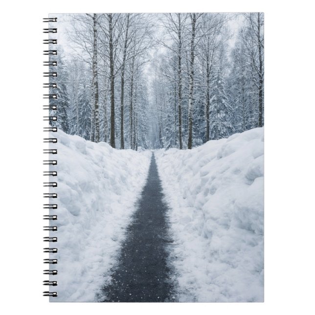 Misty Winter Forest Path Winter Landscape Anteckningsbok (Framsidan)