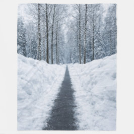 Misty Winter Forest Path Winter Landscape Fleecefilt