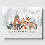 Misty Winter Forest Woodland Animals Baby Shower Gästböcker<br><div class="desc">Den här magiska designen har en grupp vackra skogsdjur och frostiskt skogslandskap i glatt mutade helgdag färg</div>