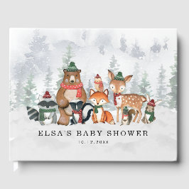 Misty Winter Forest Woodland Animals Baby Shower Gästböcker