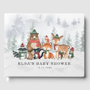 Misty Winter Forest Woodland Animals Baby Shower Gästböcker