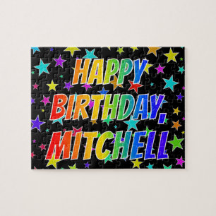 "MITCHELL" Förnamn, Kul "GRATTIS PÅ FÖDELSEDAGEN" Pussel