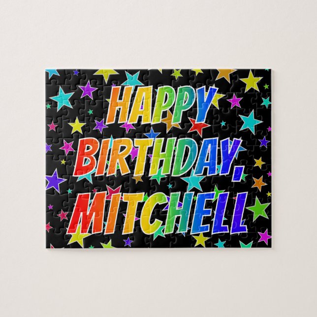 "MITCHELL" Förnamn, Kul "GRATTIS PÅ FÖDELSEDAGEN" Pussel (Horisontell)